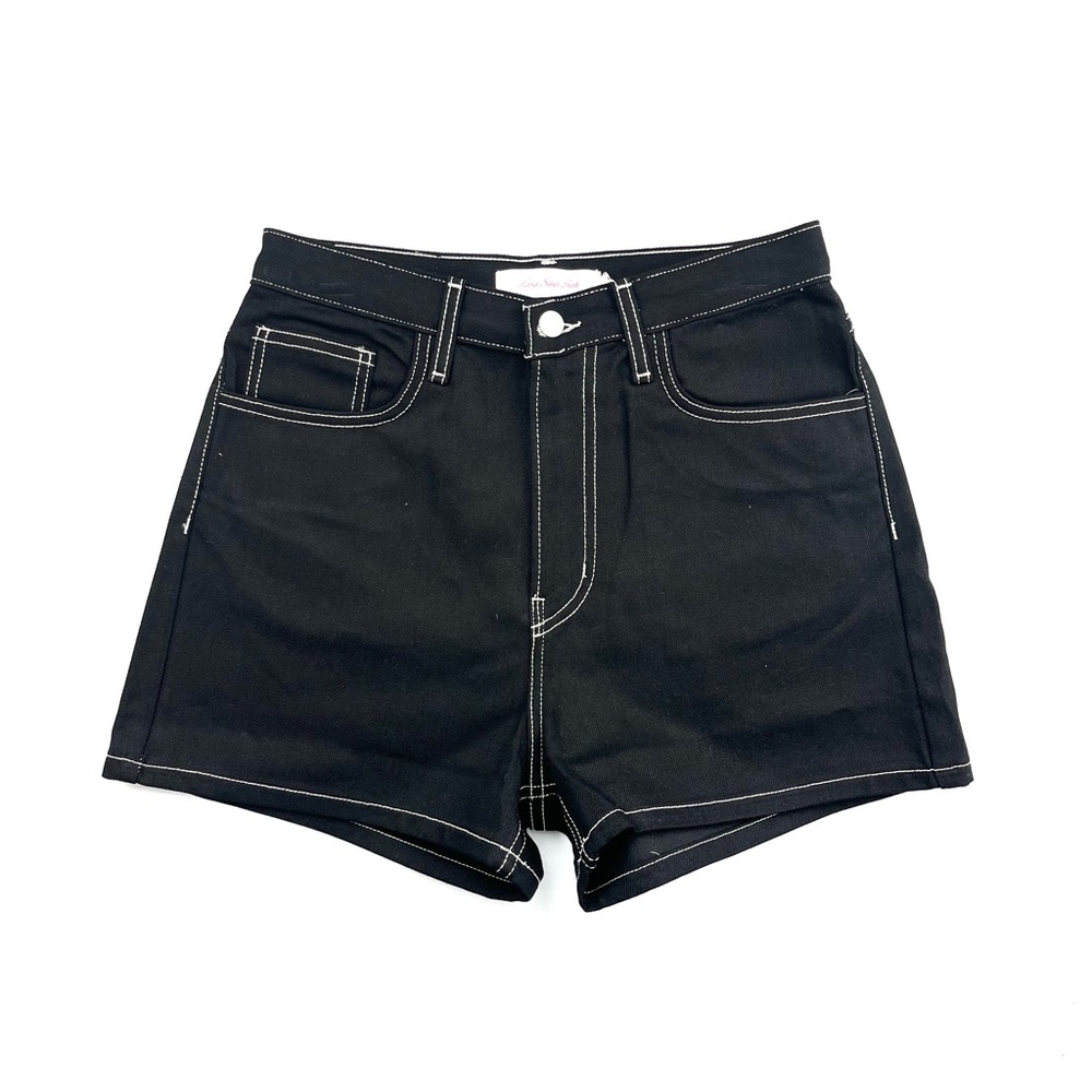 Lisa Says Gah Embroidered Shorts Black Denim NEW